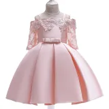 Girl Lace Flower Off The Shoulder Hollowed-Out Princess Gown Dresses