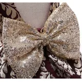 Toddler Girl Gold Embroidery Flowers Sequins Bowknot Backless Tutu Gown Dress