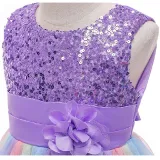 Girl Sequins Flower Belt Rainbow Tutu Gauze Princess Gown Dress