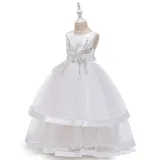 Toddler Girl Embroidered Jewelry Flower Bowknot Two Layers Lace Tutu  Party Gown Dresses