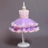 Girl Rainbow Tutu Flower Princess Sleeveless Dresses Two Layers Gown Dress