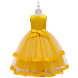 Toddler Girl Embroidered Jewelry Flower Bowknot Two Layers Lace Tutu  Party Gown Dresses