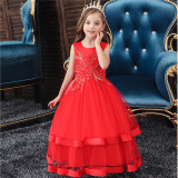Toddler Girl Embroidered Jewelry Flower Bowknot Two Layers Lace Tutu  Party Gown Dresses