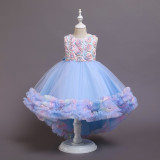 Girl Rainbow Tutu Flowers Bowknot Trailing Princess Gown Party Dresses
