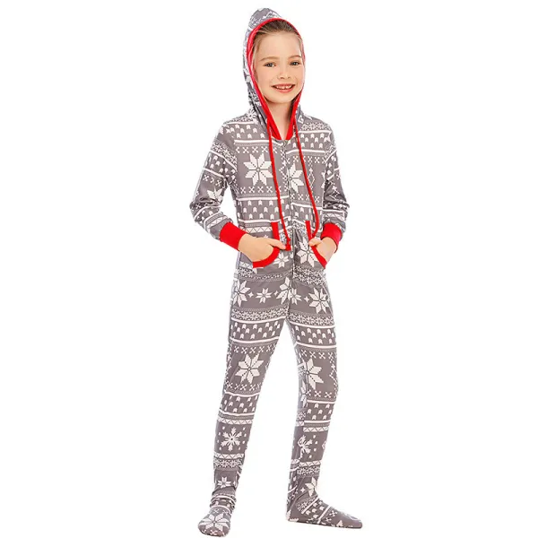 Toddler Kids Boys and Girls Christmas Sleepwear Prints Snow Onesie Jumpsuit Pajamas Set