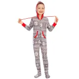 Toddler Kids Boys and Girls Christmas Sleepwear Prints Snow Onesie Jumpsuit Pajamas Set