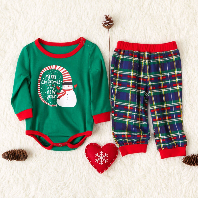 Toddler Kids Boys and Girls Christmas Pajamas Sets Green Slogan Top and