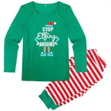 Toddler Kids Boys and Girls Christmas Pajamas Sets Green Slogan Top and Red Stripes Pants