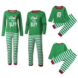 Toddler Kids Boys and Girls Christmas Pajamas ELF Slogan Christmas Hat Top and Green Stripes Pants Sets
