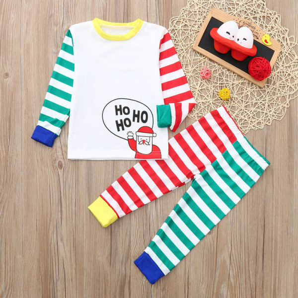 Toddler Kids Boys and Girls Christmas Pajamas Sets Hohoho Santa Claus Stripes Top and Pant