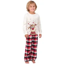 Toddler Kids Boys and Girls Christmas Pajamas Sets White Christmas Deer Top and Red Plaids Pants