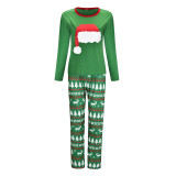 Toddler Kids Boys and Girls Christmas Pajamas Sets Green Christmas Hat Top and Deers Trees Pants
