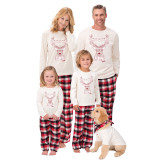 Toddler Kids Boys and Girls Christmas Pajamas Sets Christmas White Deer Top and Red Plaids Pants