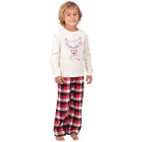 Toddler Kids Boys and Girls Christmas Pajamas Sets Christmas White Deer Top and Red Plaids Pants