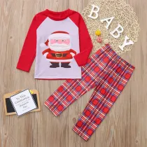 Toddler Kids Boys and Girls Christmas Pajamas Sets Red Santa Claus Top and Plaid Pant