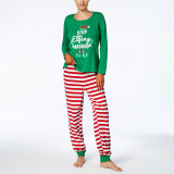 Toddler Kids Boys and Girls Christmas Pajamas Sets Green Slogan Top and Red Stripes Pants