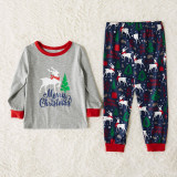 Toddler Kids Boys and Girls Christmas Pajamas Sets Grey Deer Top and Navy Tree Pants