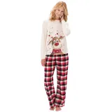 Toddler Kids Boys and Girls Christmas Pajamas Sets White Christmas Deer Top and Red Plaids Pants