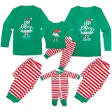 Toddler Kids Boys and Girls Christmas Pajamas Sets Green Slogan Top and Red Stripes Pants