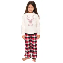 Toddler Kids Boys and Girls Christmas Pajamas Sets Christmas White Deer Top and Red Plaids Pants