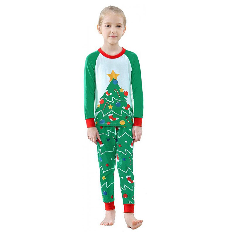 Toddler Kids Boys and Girls Christmas Pajamas Sets Green Christmas Trees Top and Pants