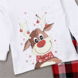 Toddler Kids Boys and Girls Christmas Pajamas Sets White Christmas Deer Top and Red Plaids Pants