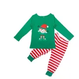 Toddler Kids Boys and Girls Christmas Pajamas Sets Green Slogan Top and Red Stripes Pants