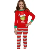 Toddler Kids Boys and Girls Christmas Pajamas Red Monster Top and Red Stripes Pants Sets