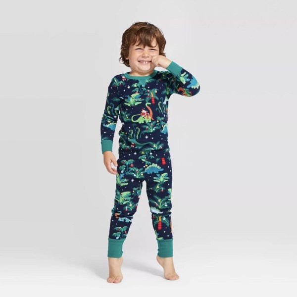 Toddler Kids Boys and Girls Christmas Pajamas Jurassic Dinosaurs Santa Claus Sets