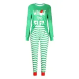 Christmas Family Matching Sleepwear Pajamas Green What ELF Christmas Hat Top and Green Stripes Pants