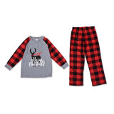 Toddler Kids Boys and Girls Christmas Pajamas Sets Grey Deers Top and Red Plaids Pants
