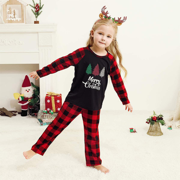Toddler Kids Boys and Girls Christmas Pajamas Sets Plaids Trees Top and Red Plaid Pants
