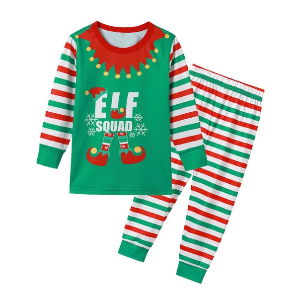 Toddler Kids Boys and Girls Christmas Pajamas Sets Green ELF SQUAD Top and Red Stripes Pants