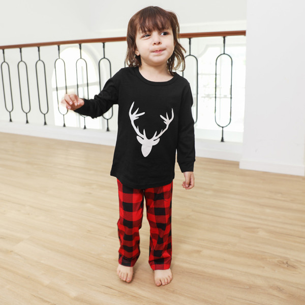 Toddler Kids Boys and Girls Christmas Pajamas Sets White Deer Head and Plaid Pants