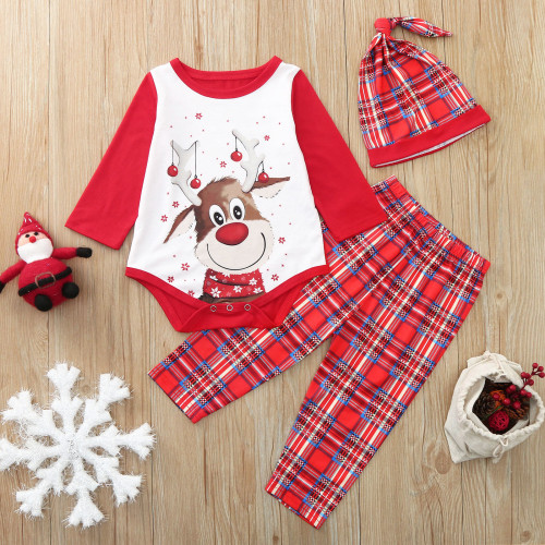 Toddler Kids Boys and Girls Christmas Pajamas Sets Red Deers Top and Plaid Pant