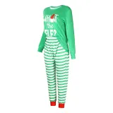 Christmas Family Matching Sleepwear Pajamas Green What ELF Christmas Hat Top and Green Stripes Pants