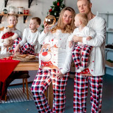 Plus Size Christmas Family Matching Pajamas Sets Cute Deer Top and Red Plaids Pants With Dog Cloth
