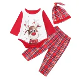 Toddler Kids Boys and Girls Christmas Pajamas Sets Red Deers Top and Plaid Pant