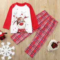 Toddler Kids Boys and Girls Christmas Pajamas Sets Red Deers Top and Plaid Pant