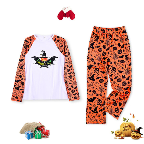 Toddler Kids Boys and Girls Christmas Pajamas Sets Pumpkin Black Bat Luminous Effect Tops and Bat Pants