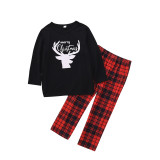 Toddler Kids Boys and Girls Christmas Pajamas Sets Black Deers Top and Red Plaids Pants