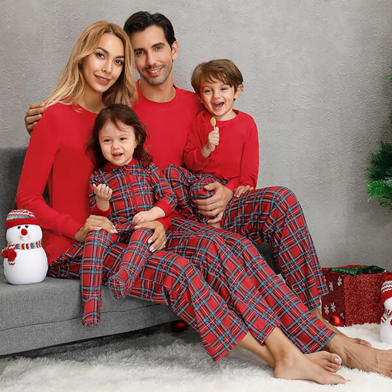 Christmas Family Matching Pajamas Christmas Red Top And Plaids Pant