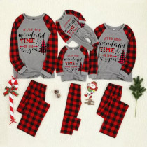 KidsHoo Exclusive Design Christmas Family Matching Sleepwear Pajamas Sets Most Wonderful Time Slogan Tops And Plaids Pants