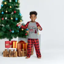 KidsHoo Exclusive Design Baby Toddler Boys Girls Christmas Sleepwear Pajamas Sets Most Wonderful Time Slogan Tops And Plaids Pants