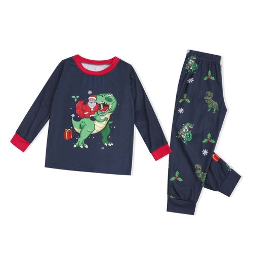 KidsHoo Exclusive Design Navy Santa Claus Dinosaurs Christmas Pajamas Sets For Baby Toddler Kids Boys and Girls