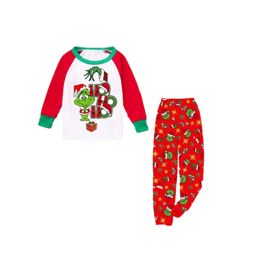 KidsHoo Exclusive Design Baby Toddler Boys Girls Christmas Sleepwear Pajamas Red Grinch Hohoho Slogan Sets