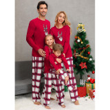 Christmas Family Matching Pajamas Tartan Elk Head Prints Tops and Plaid Pants Family Pajamas Sets