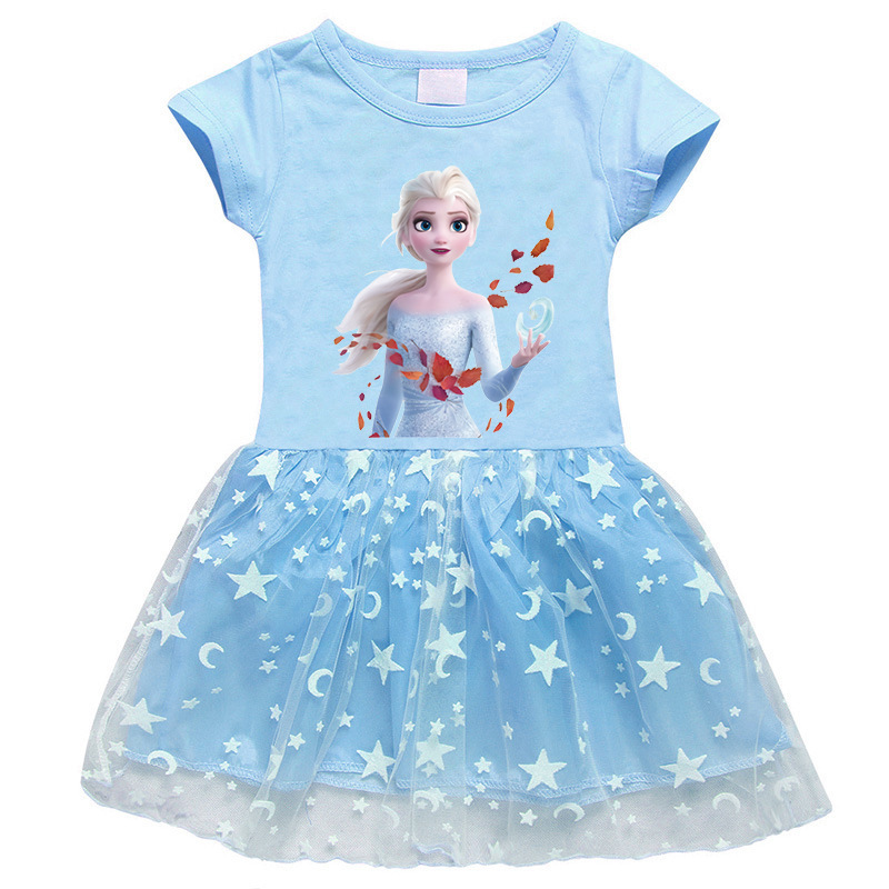 Toddler Girl Frozen Princess Mesh Lace Short Sleeve Tutu Dress