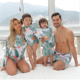 Matching Family Suit Flowers And Leaves Printing Family Long Sleeve Parent-Child Beach Swimsuit