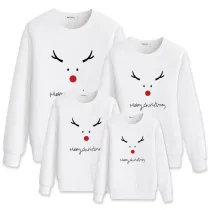 Christmas Matching Family White Simple Cute Deer Slogans Sweatshirt Tops